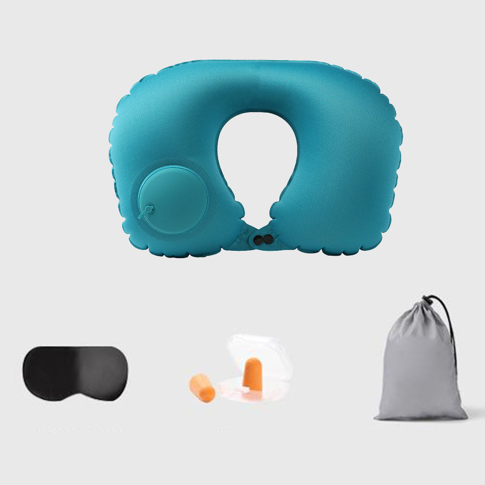 Press Type Inflatable U Shaped Travel Neck Pillow Flight Head Rest Cushion Green