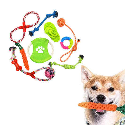 10Pcs Dog Braided Rope Toy Pet Puppy Chew Bite Toy Tough Cotton Clean Teeth ST1