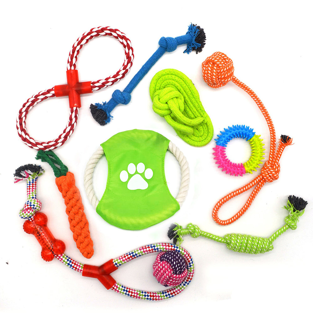 10Pcs Dog Braided Rope Toy Pet Puppy Chew Bite Toy Tough Cotton Clean Teeth ST1