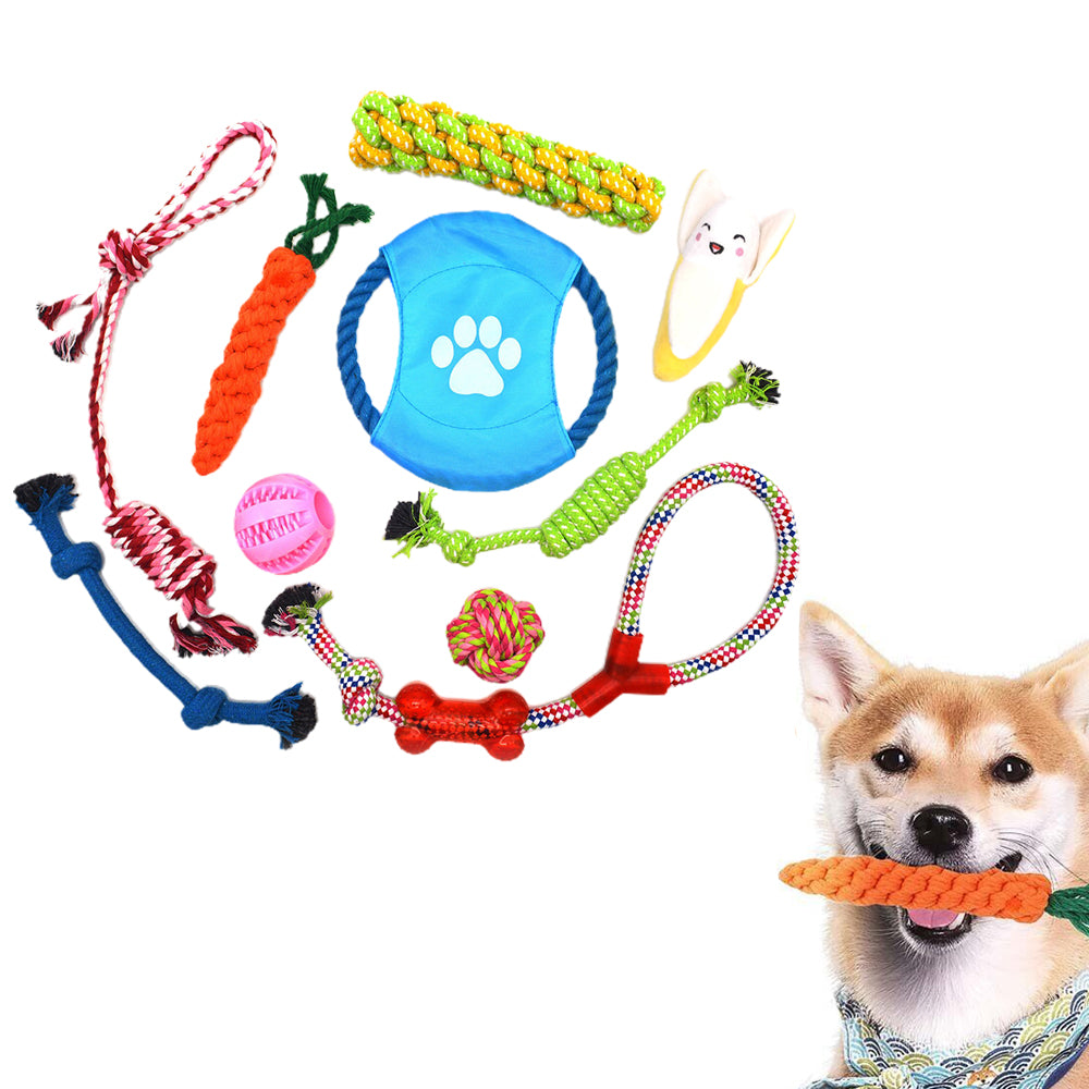 10Pcs Dog Braided Rope Toy Pet Puppy Chew Bite Toy Tough Cotton Clean Teeth ST2