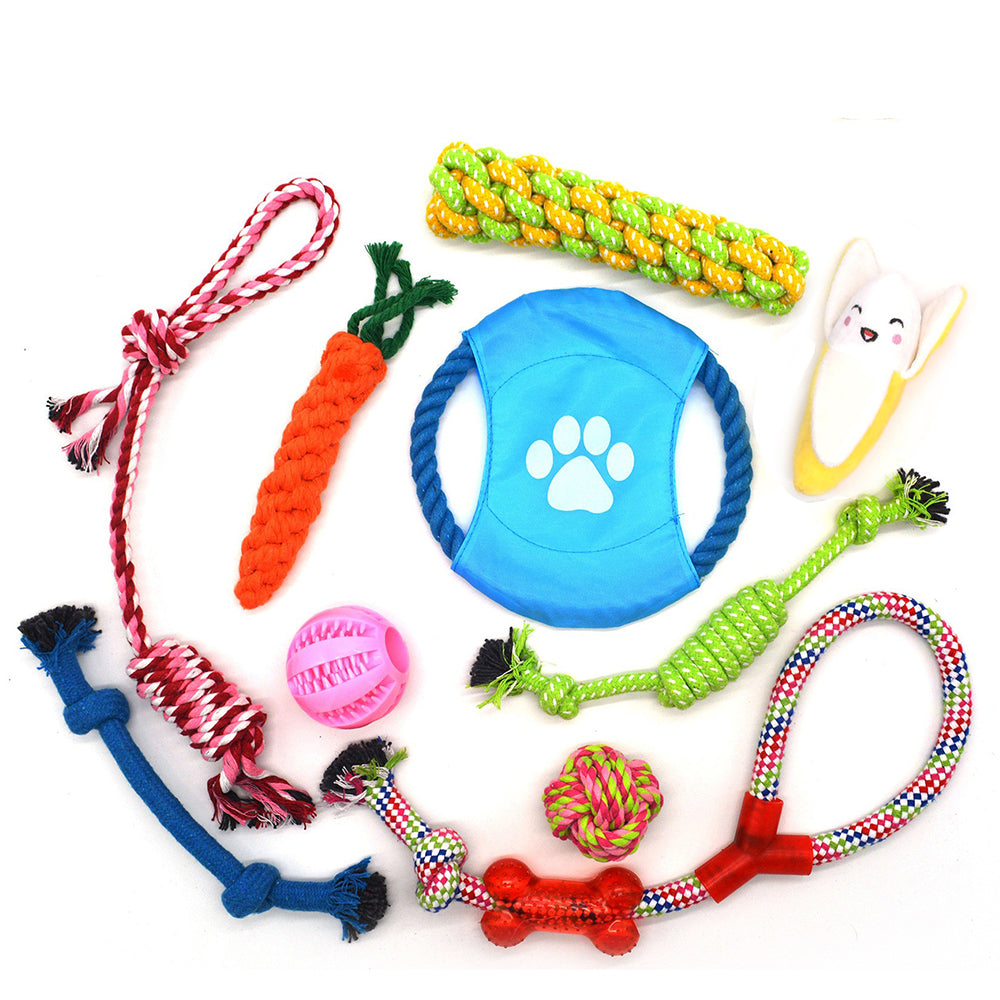 10Pcs Dog Braided Rope Toy Pet Puppy Chew Bite Toy Tough Cotton Clean Teeth ST2