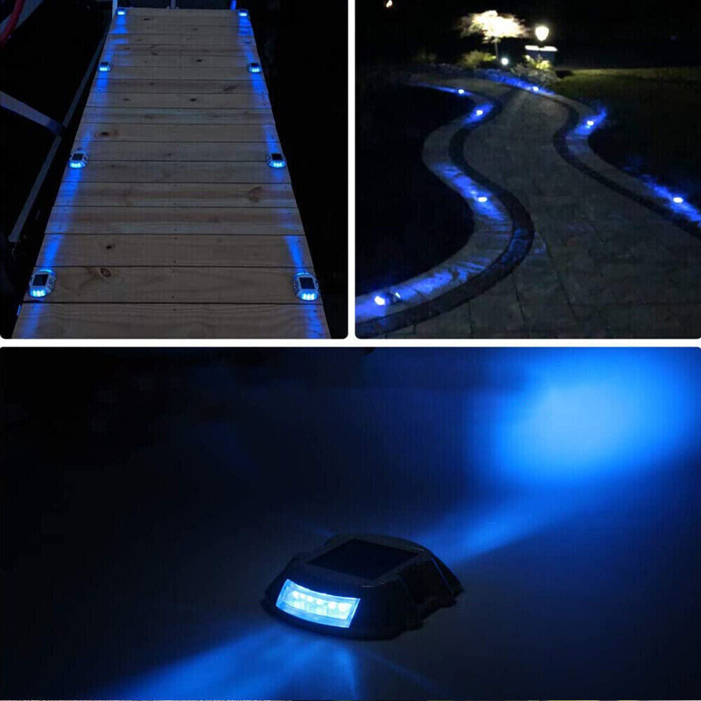 2Pcs Solar LED Pathway Driveway Light Lamp Dock Step Road Marker Light Blue