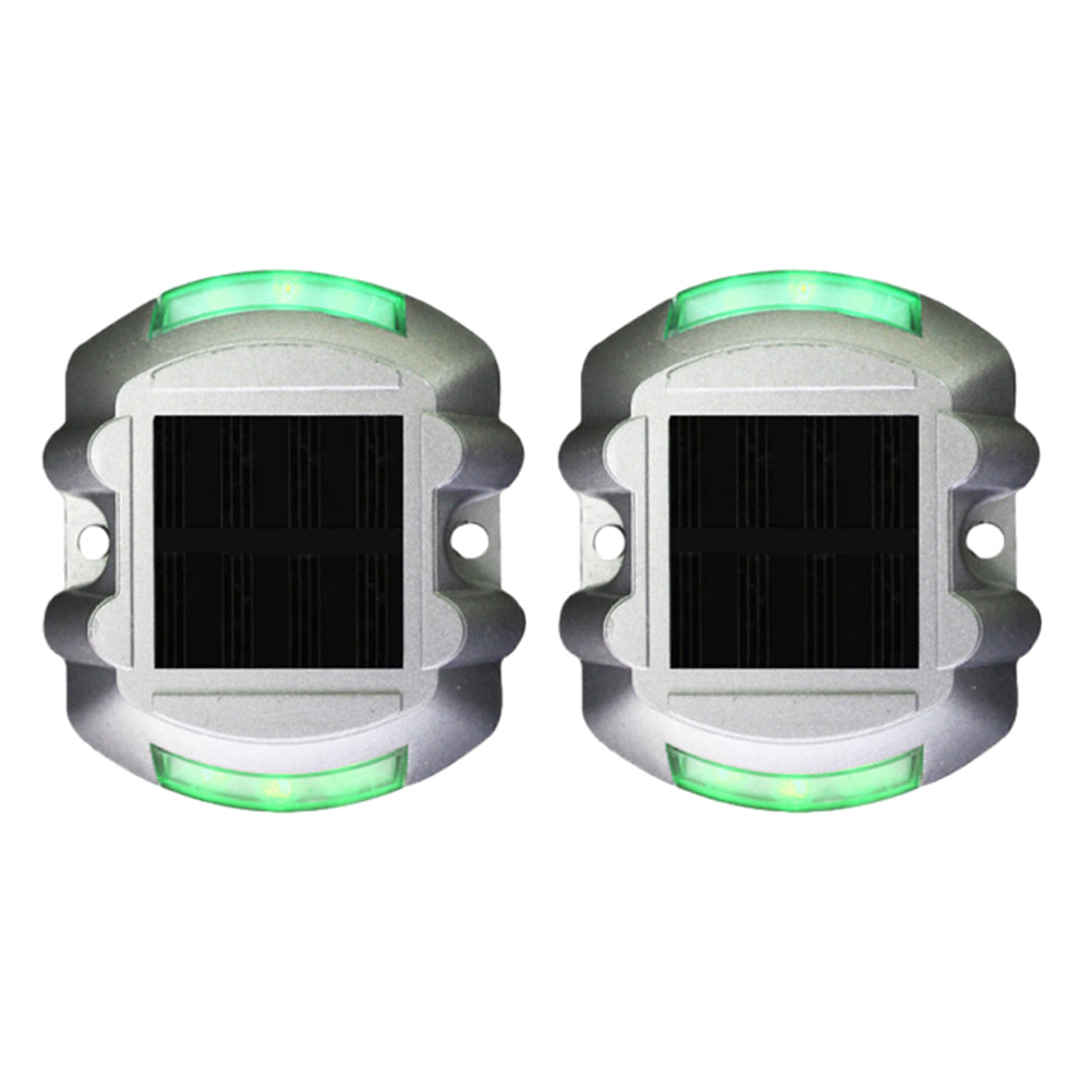 2Pcs Solar LED Pathway Driveway Light Lamp Dock Step Road Marker Light Green
