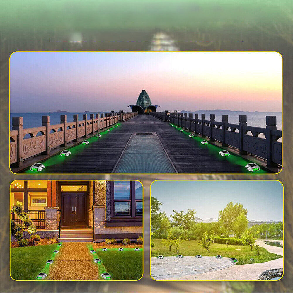 2Pcs Solar LED Pathway Driveway Light Lamp Dock Step Road Marker Light Green