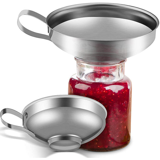 2Pcs Stainless Steel Wide Mouth Canning Funnel Hopper Filter Fruit Jam Kitchen