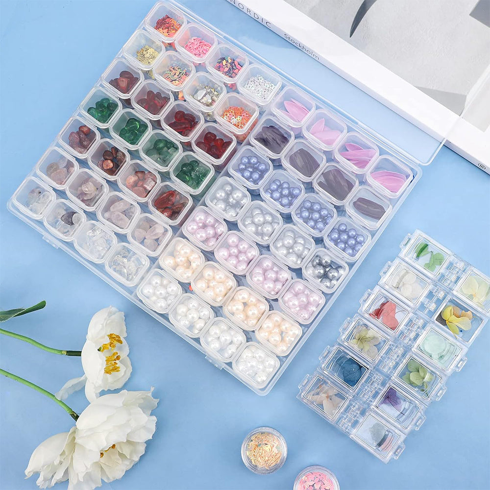 2Pcs 56 Grid Clear Mini Portable Organizing Box Jewelry Box Pill Box Organizer