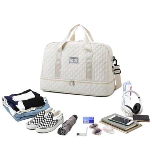 Large Capacity Travel Duffel Bag Versatile Shoe Compartment Tote Bag Beige