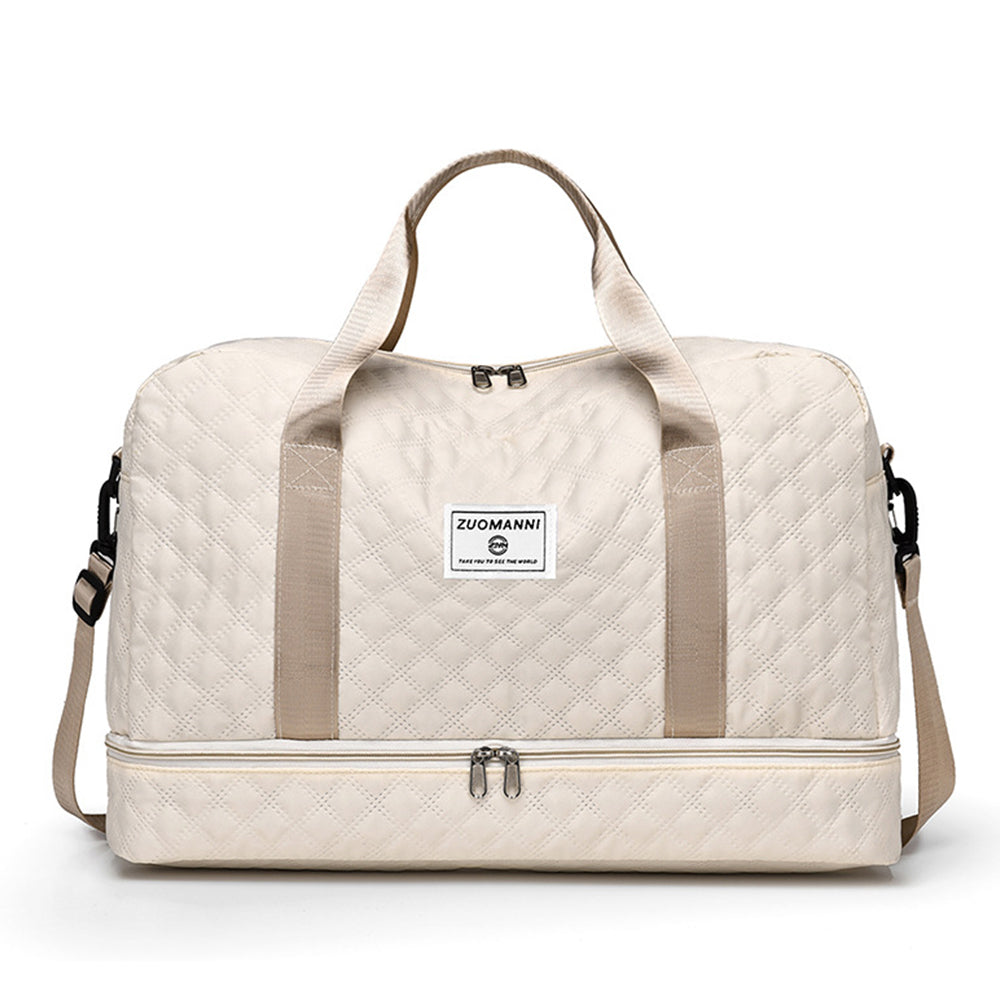 Large Capacity Travel Duffel Bag Versatile Shoe Compartment Tote Bag Beige