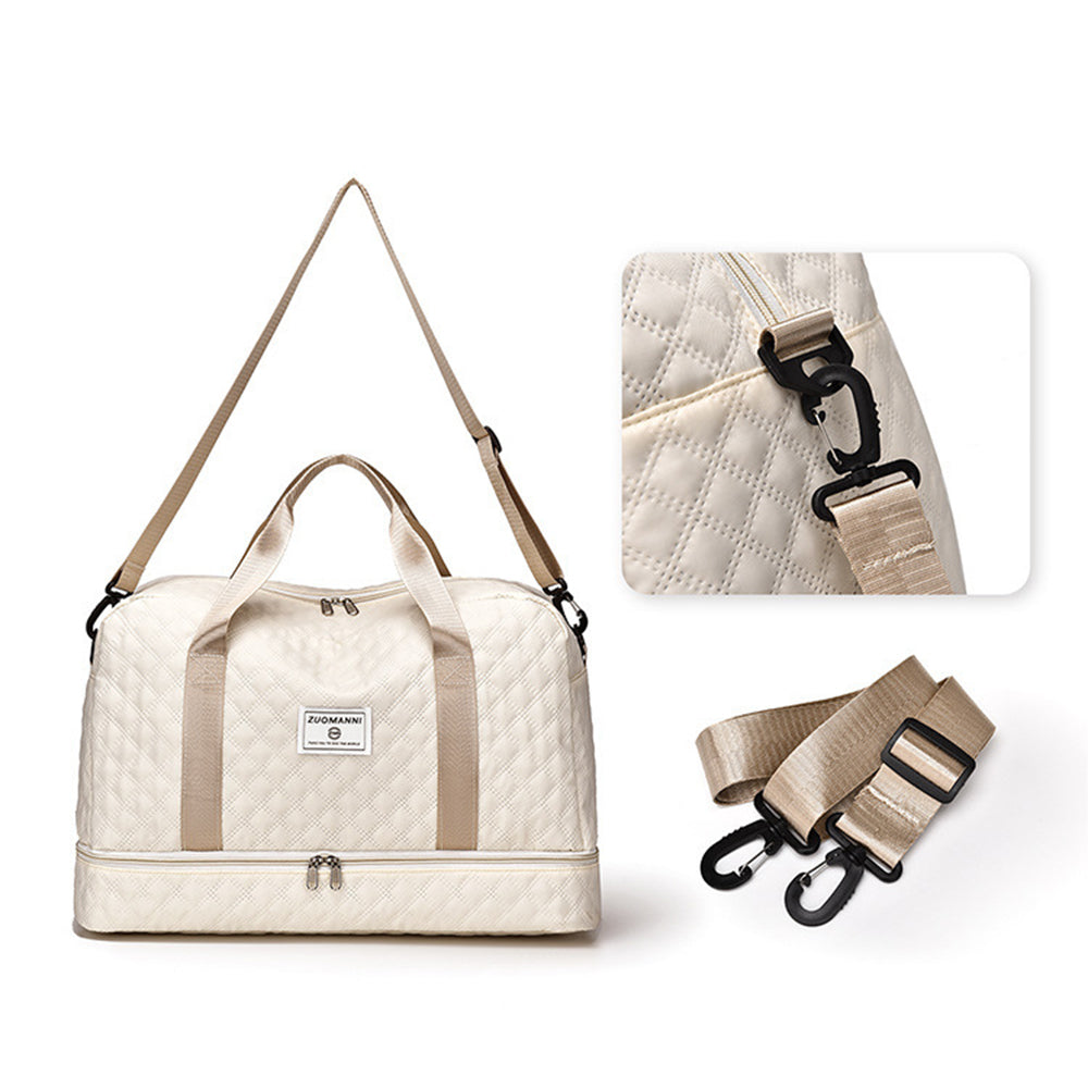 Large Capacity Travel Duffel Bag Versatile Shoe Compartment Tote Bag Beige