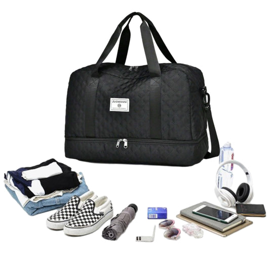 Large Capacity Travel Duffel Bag Versatile Shoe Compartment Tote Bag Black