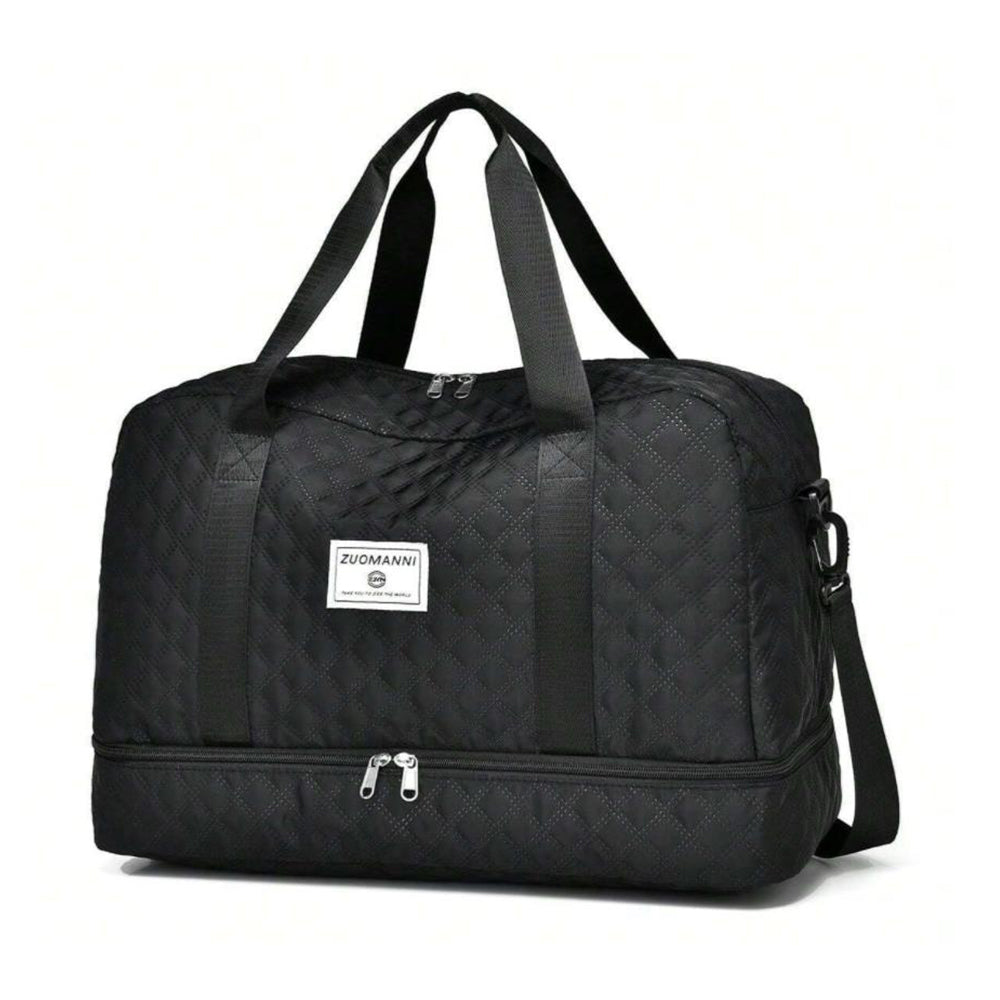 Large Capacity Travel Duffel Bag Versatile Shoe Compartment Tote Bag Black