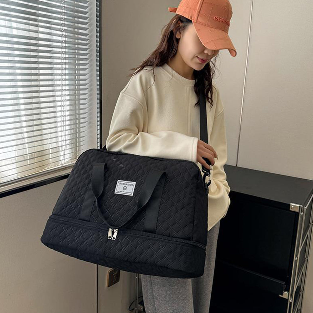 Large Capacity Travel Duffel Bag Versatile Shoe Compartment Tote Bag Black