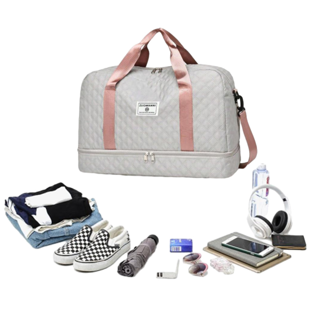 Large Capacity Travel Duffel Bag Versatile Shoe Compartment Tote Bag Grey