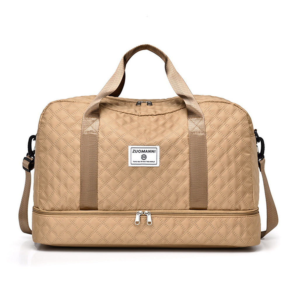 Large Capacity Travel Duffel Bag Versatile Shoe Compartment Tote Bag Khaki