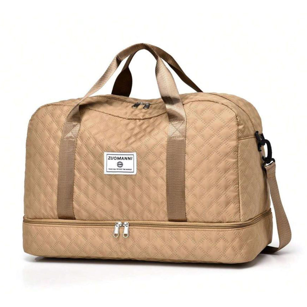 Large Capacity Travel Duffel Bag Versatile Shoe Compartment Tote Bag Khaki