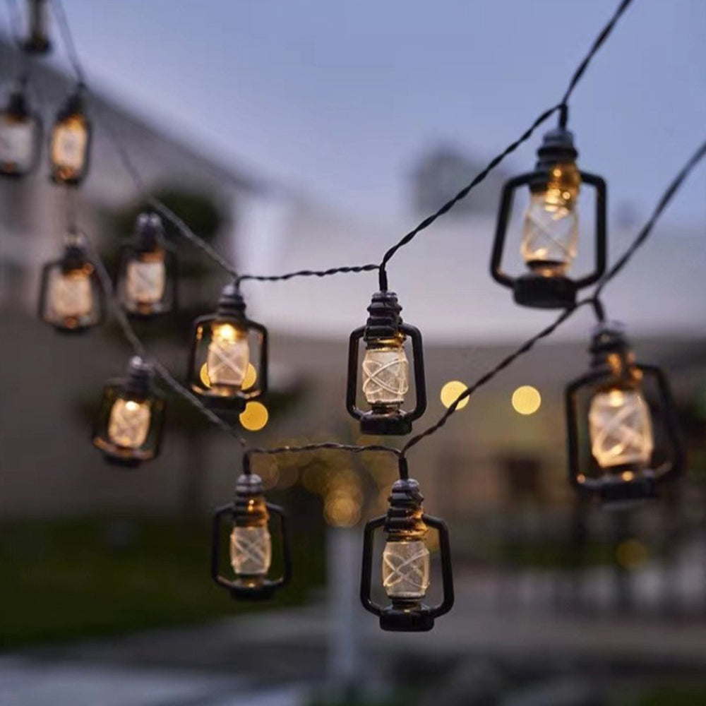 20 LED Black Retro Oil Lamp Battery Powered Outdoor Lantern String Lights