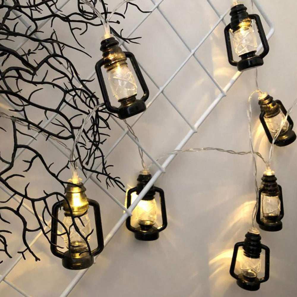 20 LED Black Retro Oil Lamp Battery Powered Outdoor Lantern String Lights