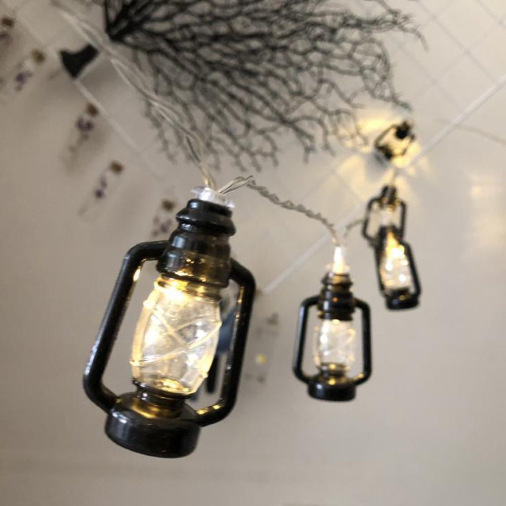 20 LED Black Retro Oil Lamp Battery Powered Outdoor Lantern String Lights