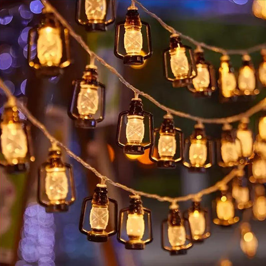 80 LED Black Retro Oil Lamp Battery Powered Outdoor Lantern String Lights