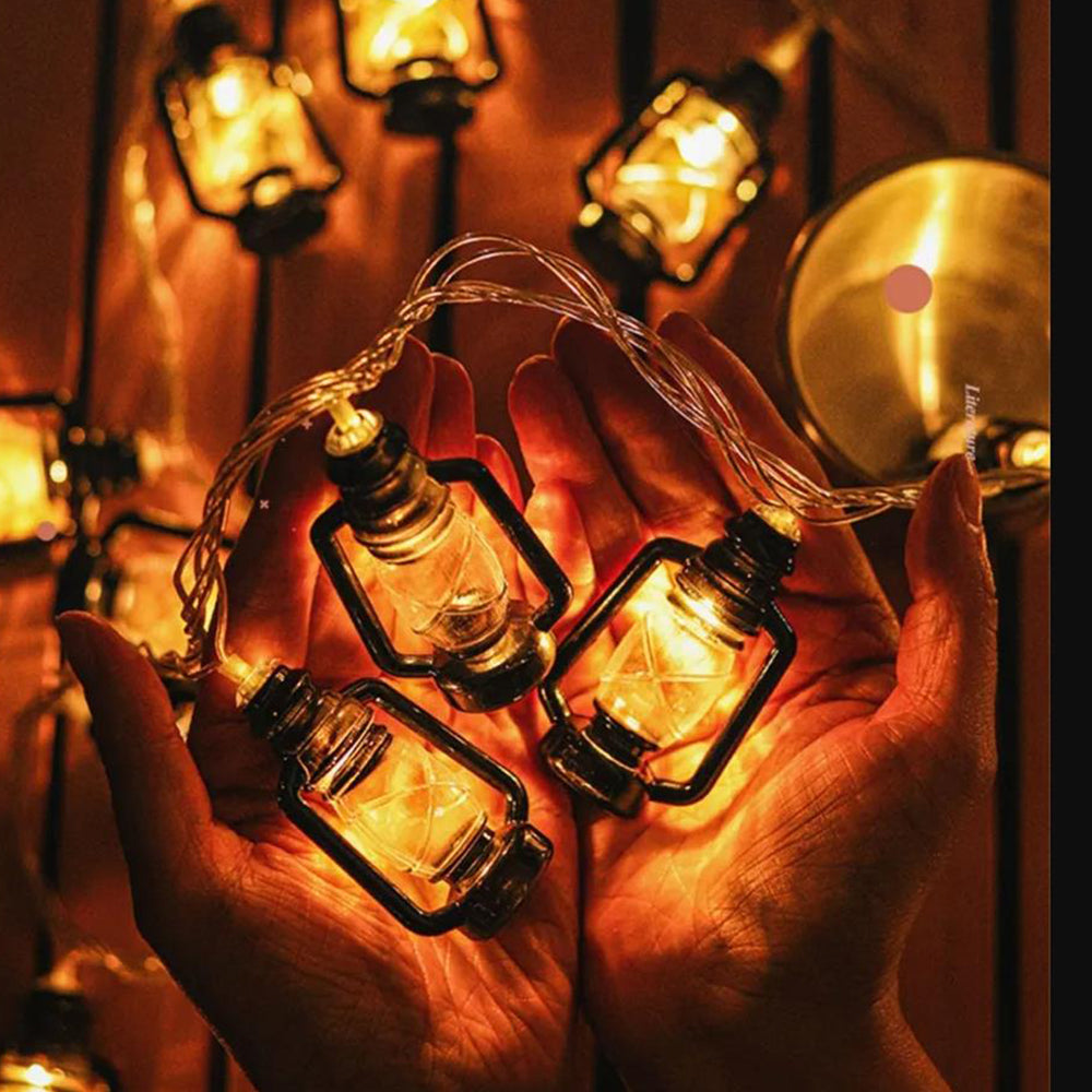 40 LED Black Retro Oil Lamp Battery Powered Outdoor Lantern String Lights