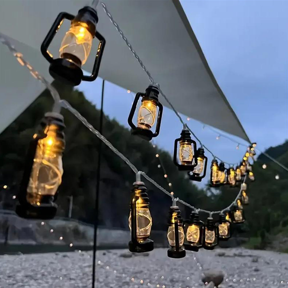 80 LED Black Retro Oil Lamp Battery Powered Outdoor Lantern String Lights