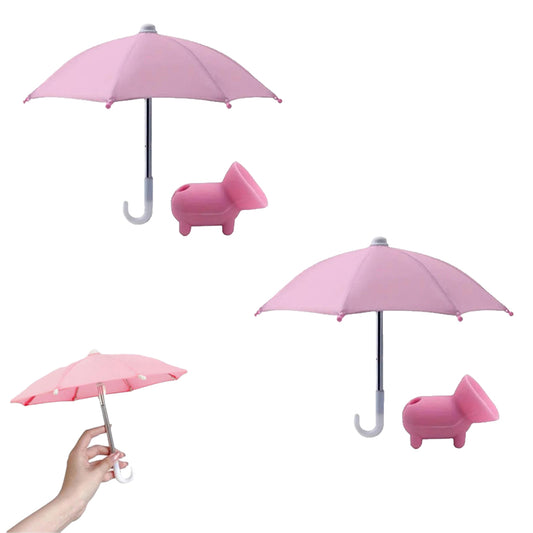 2Pcs Phone Umbrella Stand with Suction Cup Adjustable Piggy Sun Shade Pink