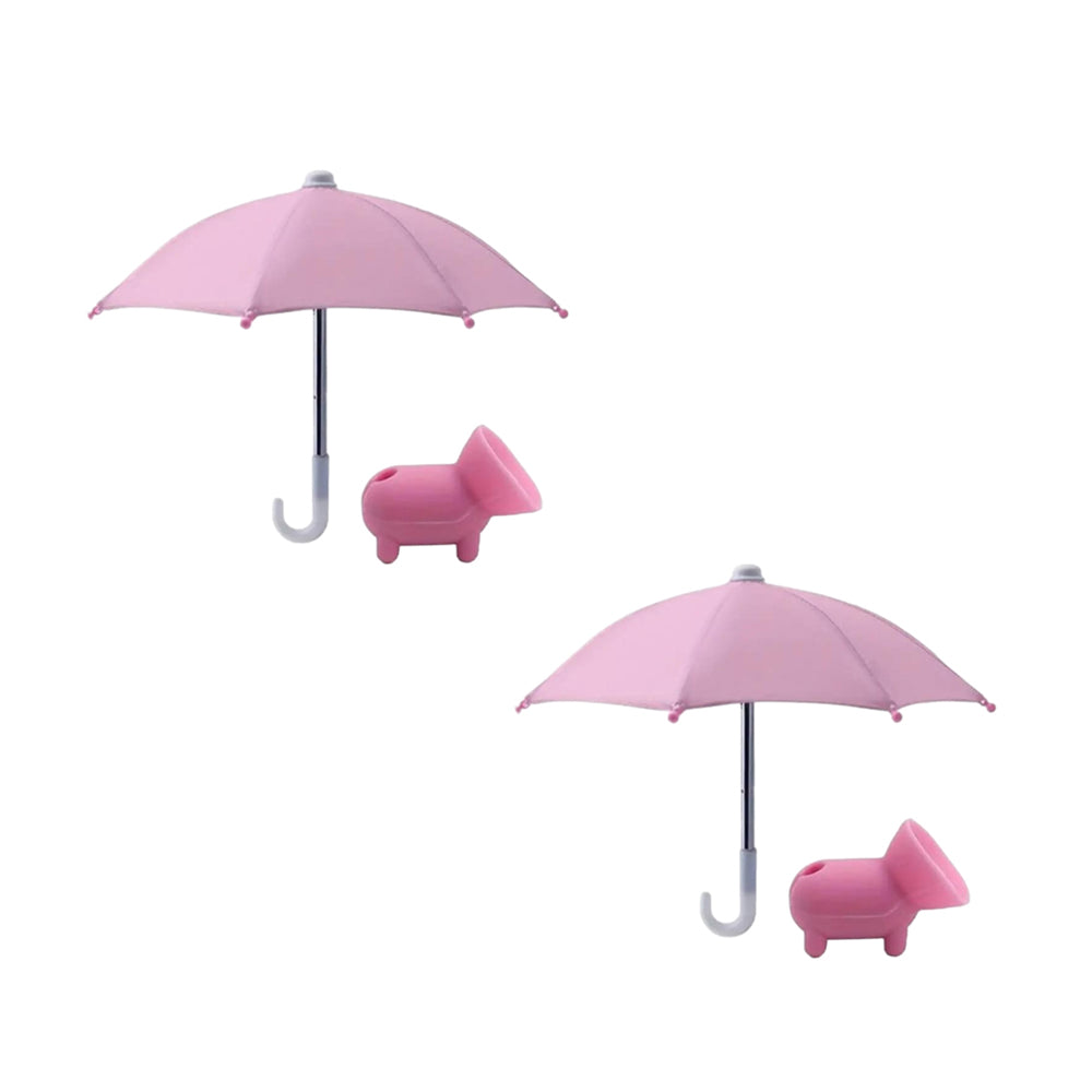 2Pcs Phone Umbrella Stand with Suction Cup Adjustable Piggy Sun Shade Pink