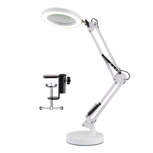 5X Magnifying Glass with LED Light Clip on Magnifier with Desk Stand White