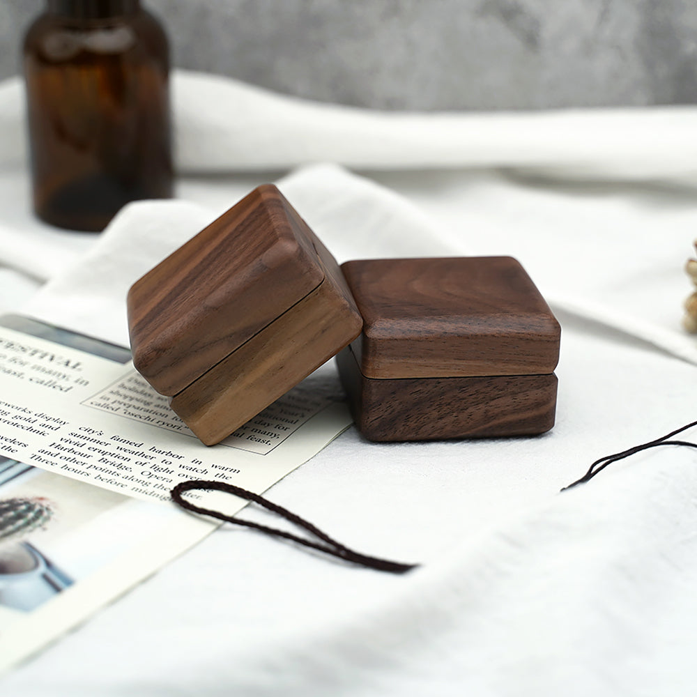 2 Slot Wood Ring Box Sponge Inside Wooden Jewelry Box Wedding Ring Case Black