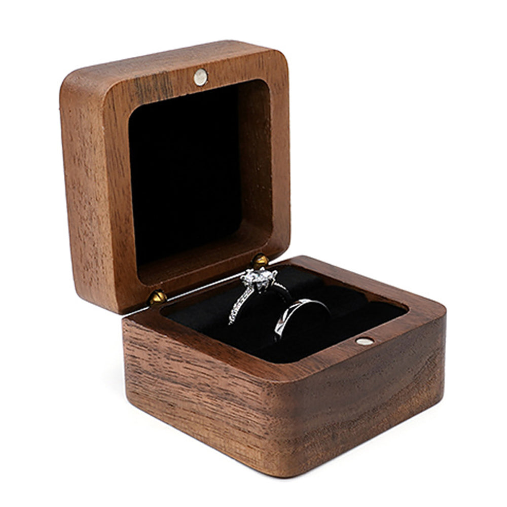 2 Slot Wood Ring Box Sponge Inside Wooden Jewelry Box Wedding Ring Case Black