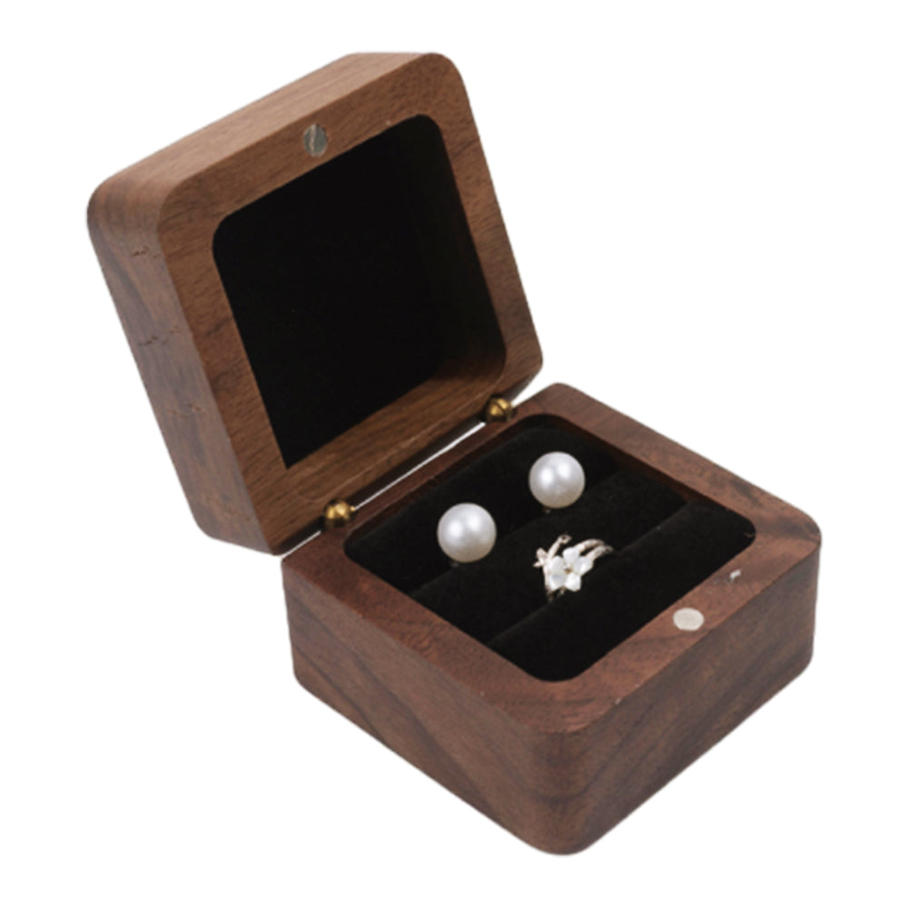 2 Slot Wood Ring Box Sponge Inside Wooden Jewelry Box Wedding Ring Case Black