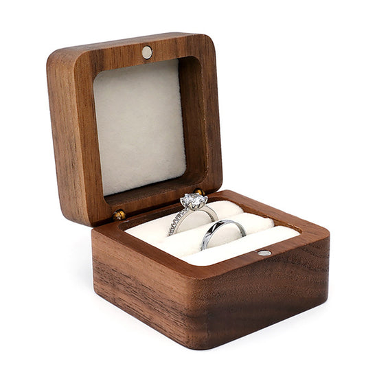 2 Slot Wood Ring Box Sponge Inside Wooden Jewelry Box Wedding Ring Case White