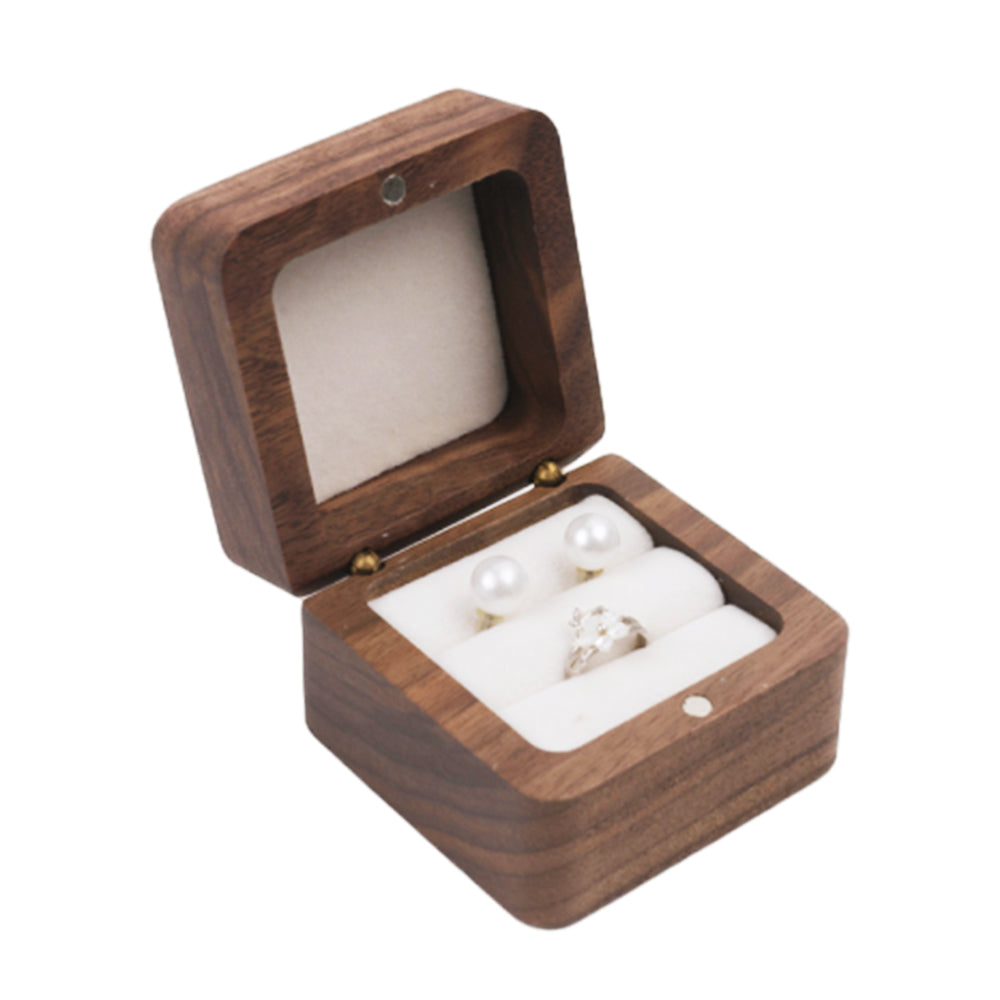 2 Slot Wood Ring Box Sponge Inside Wooden Jewelry Box Wedding Ring Case White