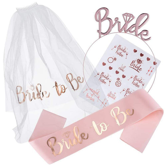 Bride To Be Set Veil Sash Tiara Hens Night Bridal Shower Party Accessories Pink