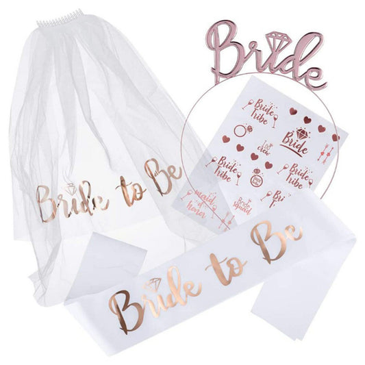 Bride To Be Set Veil Sash Tiara Hens Night Bridal Shower Party Accessories White
