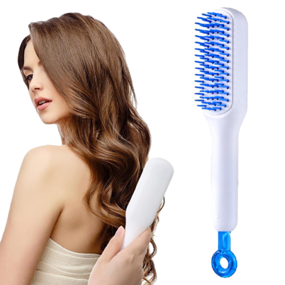 Self-Cleaning Anti-Static Massage Comb Scalable Rotate Lifting Hair Brush White