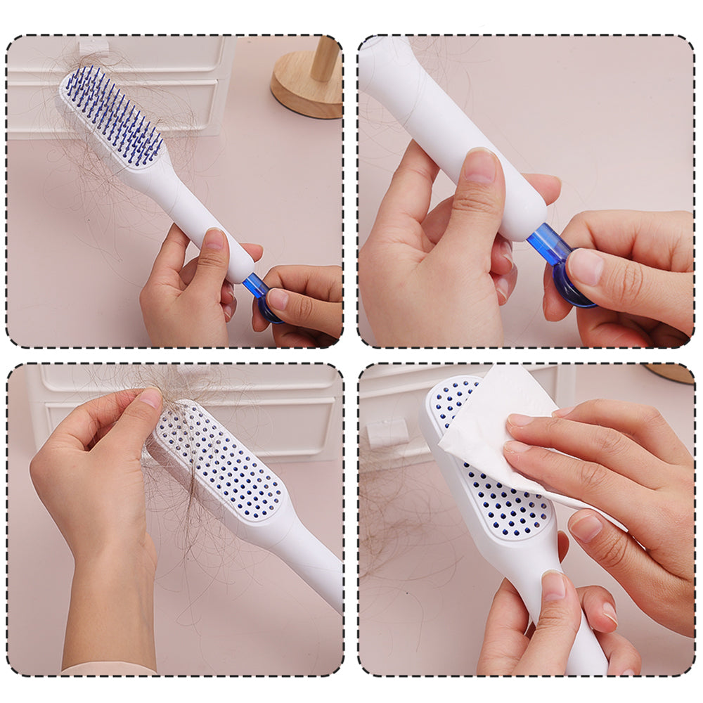 Self-Cleaning Anti-Static Massage Comb Scalable Rotate Lifting Hair Brush White