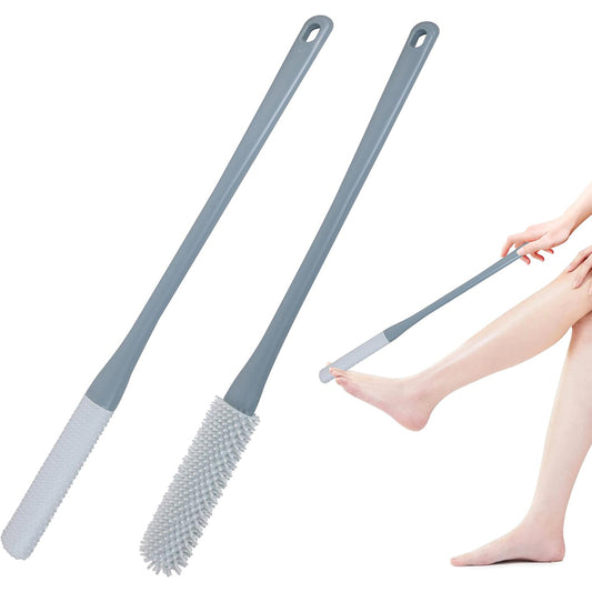 2Pcs Toe Gap Cleaning Brush Foot Scrubber in Shower Long Handle Foot Brush Grey