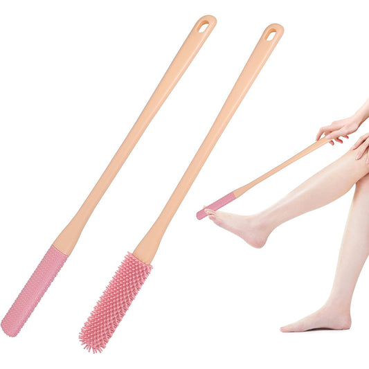 2Pcs Toe Gap Cleaning Brush Foot Scrubber in Shower Long Handle Foot Brush Pink