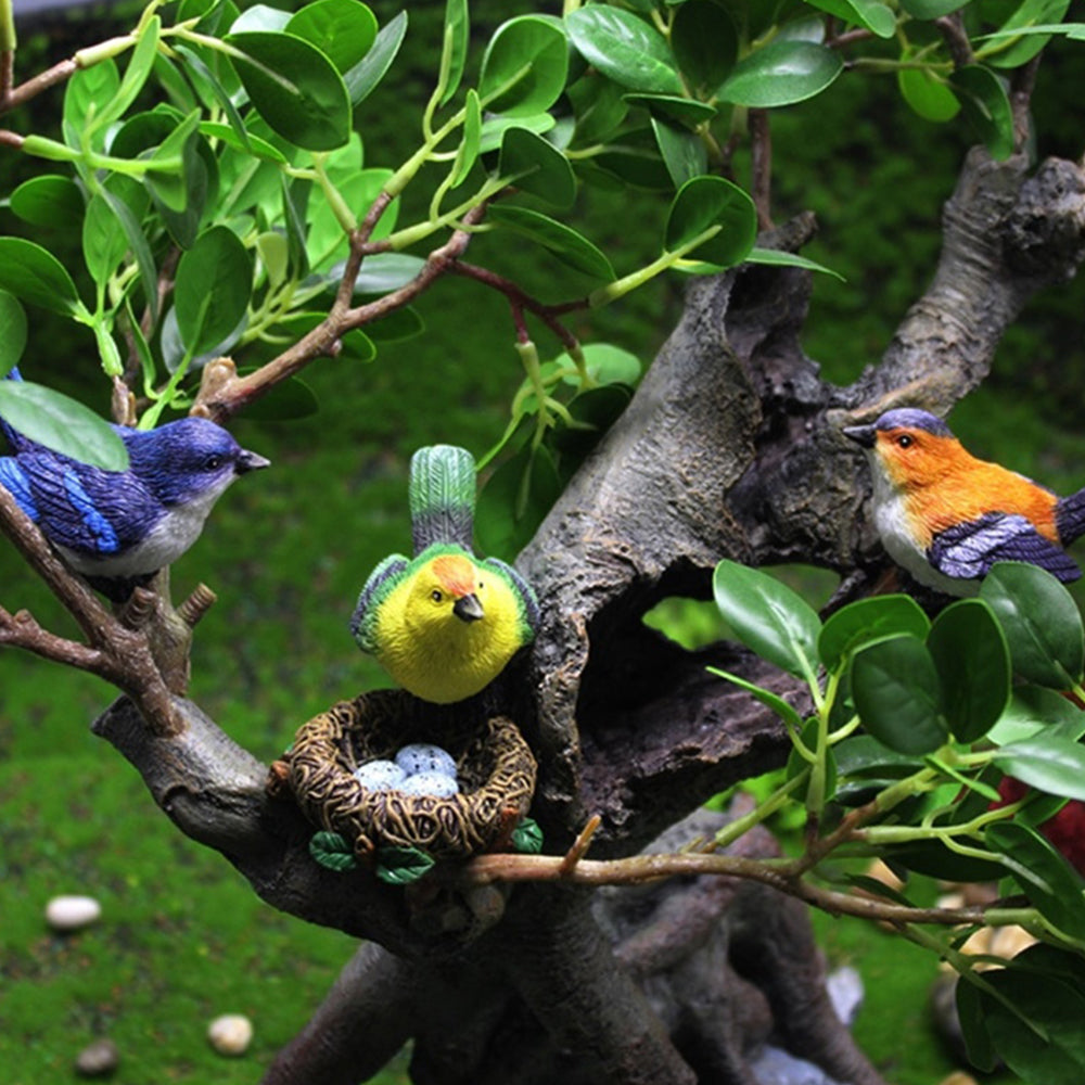 4Pcs Fairy Garden Birds with Nest Ornament Miniature Resin Bird Figurine