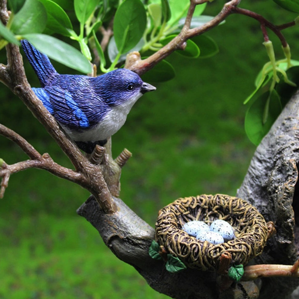 4Pcs Fairy Garden Birds with Nest Ornament Miniature Resin Bird Figurine