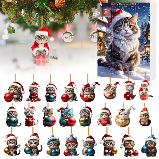 2D Acrylic Cat Christmas Ornaments 24 Days Calendar Blind Box