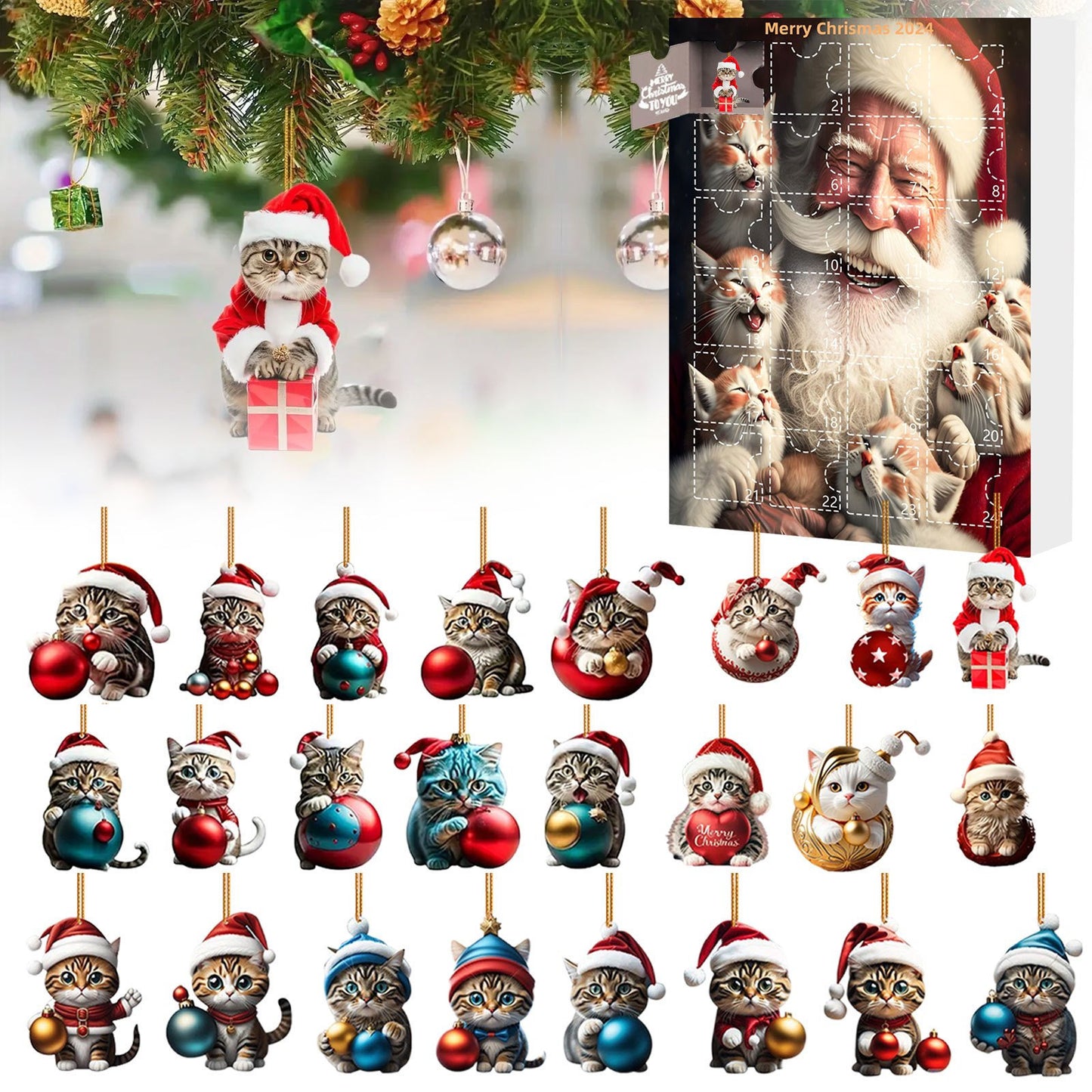 2D Acrylic Cat Christmas Ornaments 24 Days Calendar Blind Box