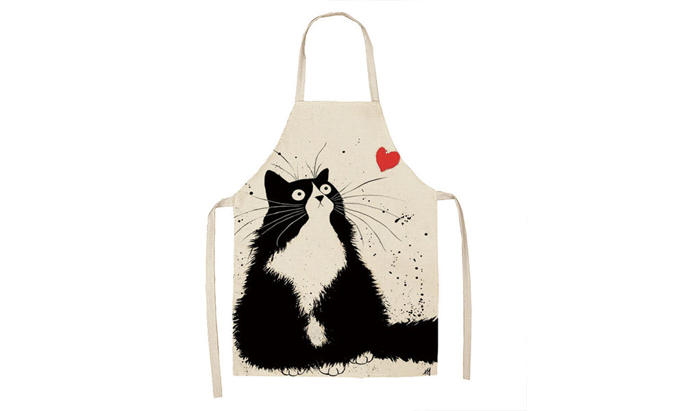 Linen Cartoon Cat Printed Apron