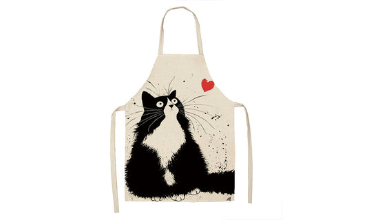 Linen Cartoon Cat Printed Apron
