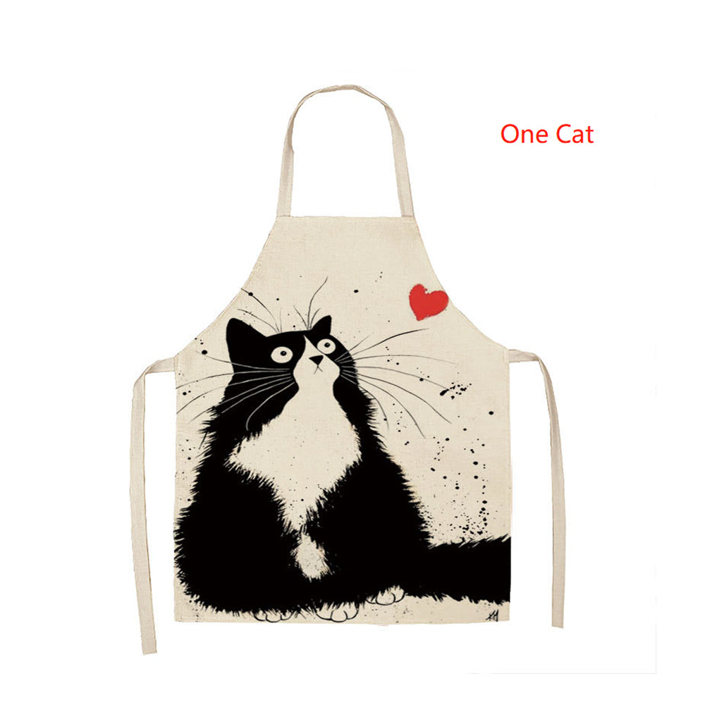 Linen Cartoon Cat Printed Apron