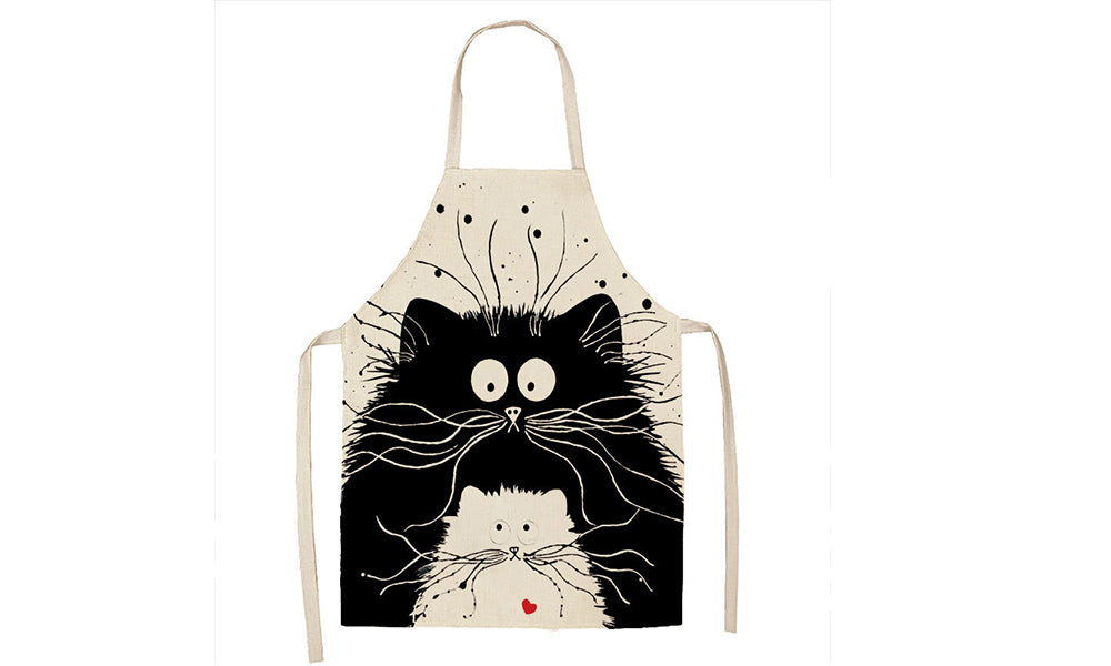 Linen Cartoon Cat Printed Apron