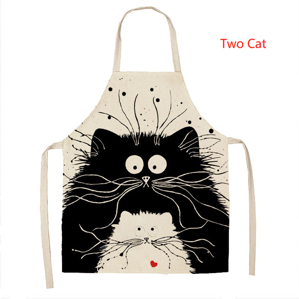 Linen Cartoon Cat Printed Apron