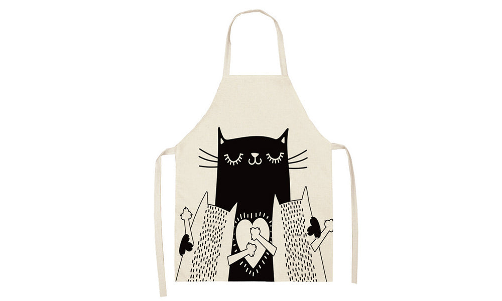 Linen Cartoon Cat Printed Apron
