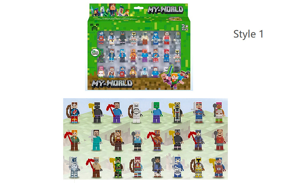 Minecraft Inspired 24-Minifigure Characters Building Blocks Set for Kids Educational Toy